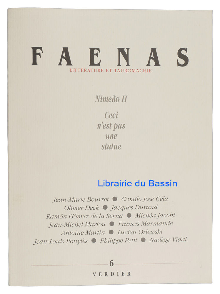 Livre moderne : Faenas Littérature et Tauromachie n°6 Nuimeno Ceci n'est pas une statue