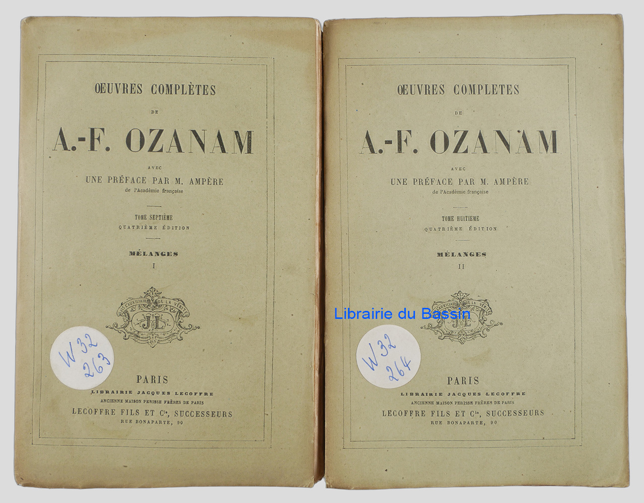Livre moderne : Oeuvres complètes de A.-F. Ozanam Tome 7 et 8 Mélanges I et II